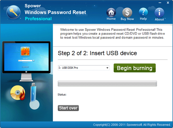 Burn windows password reset disk screenshot